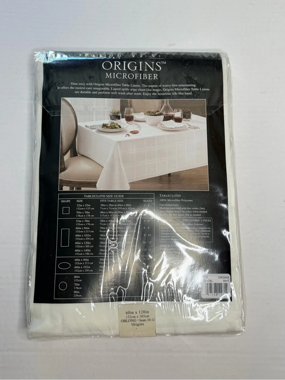 Origins White Microfiber Tablecloth Oblong 60